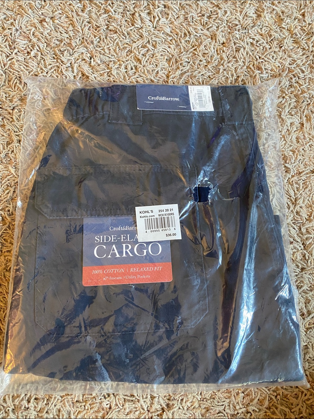 croft & barrow/ men’s/ Side-Elastic Cargo Shorts/Relaxed Fit/34